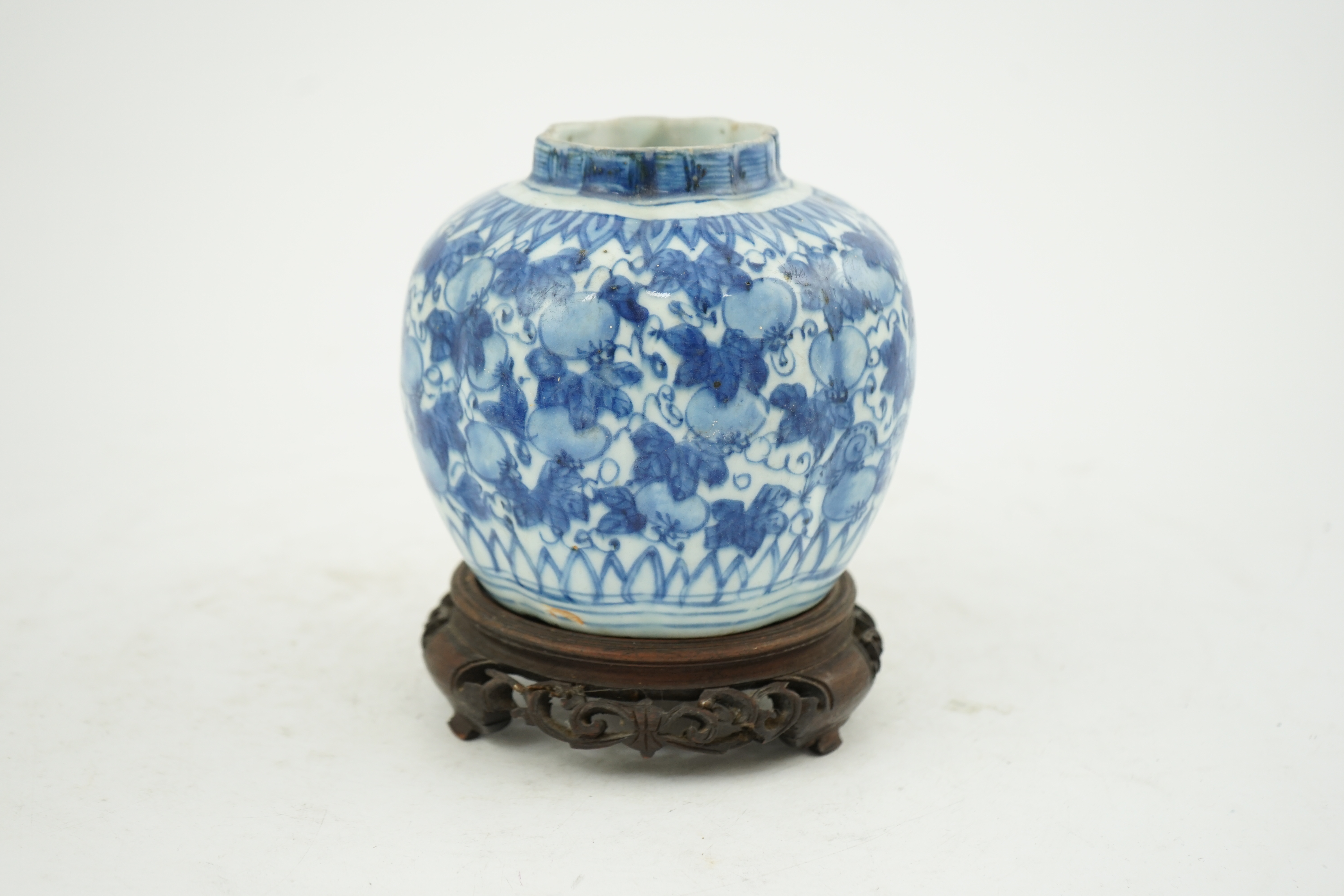 A Chinese blue and white ‘squirrel and vine’ melon-shaped jar, Wanli period (1572-1620)